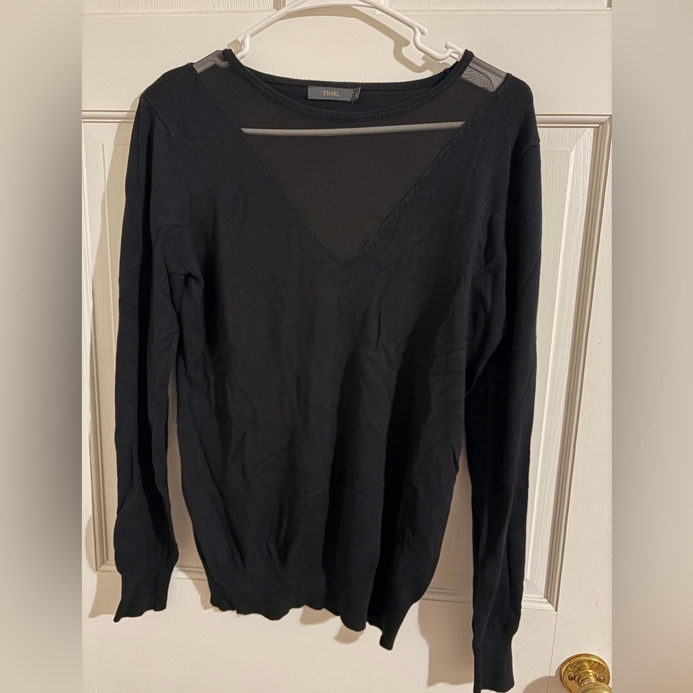 THML Black Mesh V-Neck Sweater
